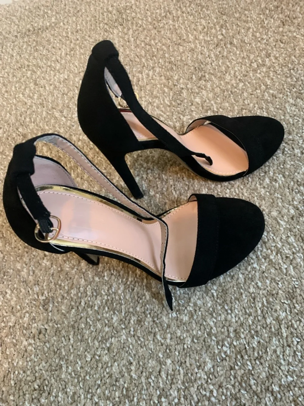 Classic Black Suede Ankle-Strap Heels